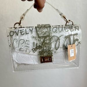 Trendy Clear and Gold Graffiti Handbag